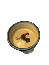 Vtg Monroe Salt Works Soup Chowder bowl Handles Rooster 7”with handles signed