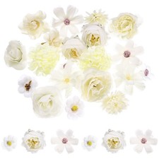 Faux Flower Heads Mini Artificial Silk Flower for Crafts, White
