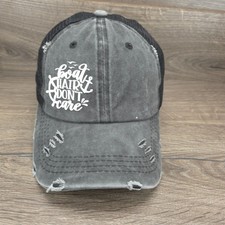 BB Hat Cap Womens Grey Boat Hair Dont Care Ponytail Mesh Back Distressed Summer