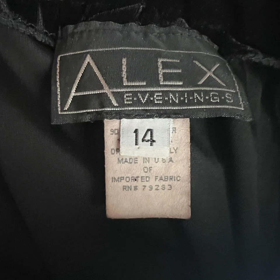 复古 Alex Evenings 裙子女式 14 黑色天鹅绒 Midi 开衩 Whimsigoth Grunge — 第 4/4 张图片