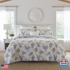 Laura Ashley - Twin Quilt Set Reversible Cotton Bedding Matching Sham