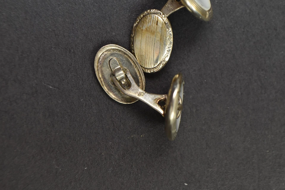 antike Manschettenknöpfe Silber 800 Perlmutt, wohl Art Deco um 1920 - Bild 4 von 4