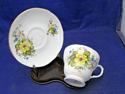 Vintage Duchess Tea Cup & Saucer w Mixed Florals ''Rhona'' # 400- Bone China - Eng