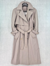 Vintage 90s Fleet Street Long Trench Coat Womens 10P Beige Twill Satin Belted