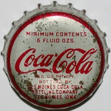 Ancien bouchon bouteille soda pop COCA COLA Des Moines IA liège doublé en état d'usage