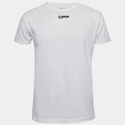 OffWhite White Print Cotton Half Sleeve TShirt S