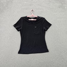 Jaanuu Women Scrub Top S Black Nylon Rayon Activewear Logo Short Sleeve