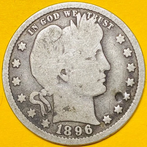 1896 U.S. BARBER SILVER QUARTER 25c COIN (VG-Very Good)