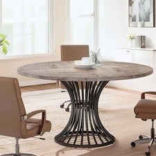 PHDFURNITURE Round Dining Table 120 cm for 4-6 People Grey coffee Wooden table 