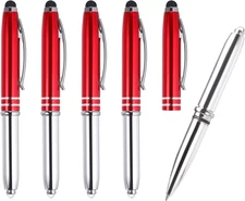Ballpoint Pen with Stylus Tip and LED Flashlight, 5 Pack 3 in 1 Metal Pen Black