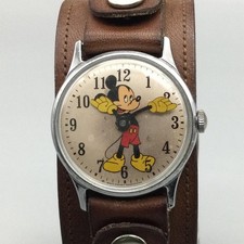 Vintage Disney Mens Watch 31mm Mickey Mouse Dial Leather NOT RUNNING For Parts