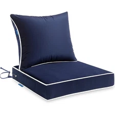 Outdoor Seat Cushion Set Navy Blue 24 x 24 x 4 Inch Waterproof & Fade Resista...