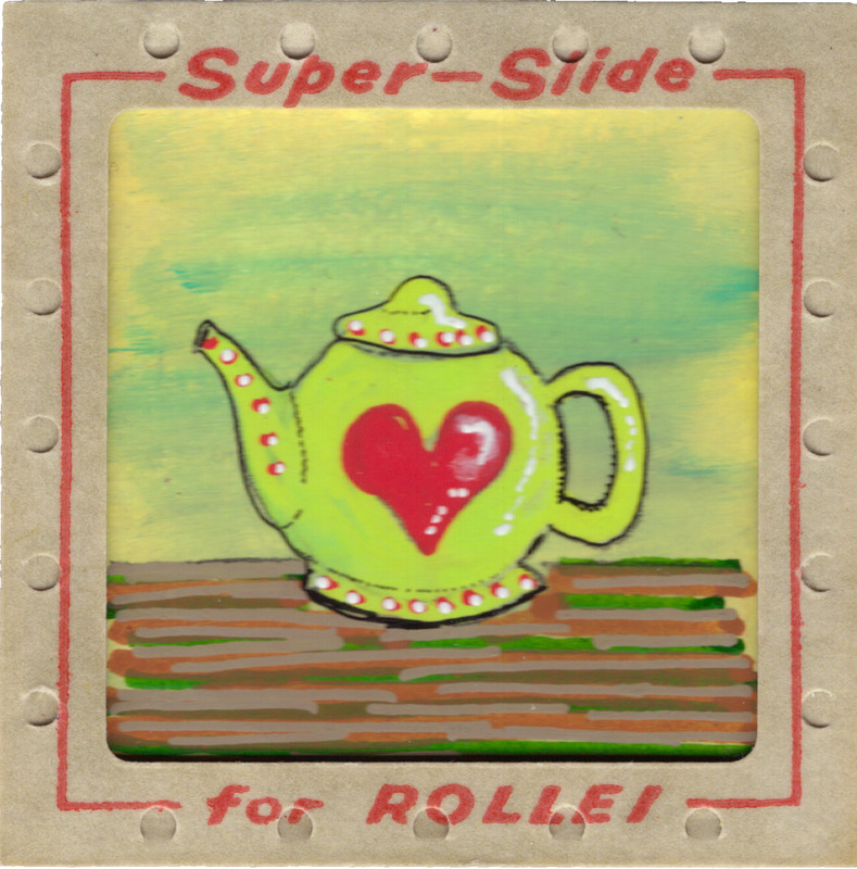 Love  Green Teapot Original Painting Folk Art Naive 2x2 Potocki