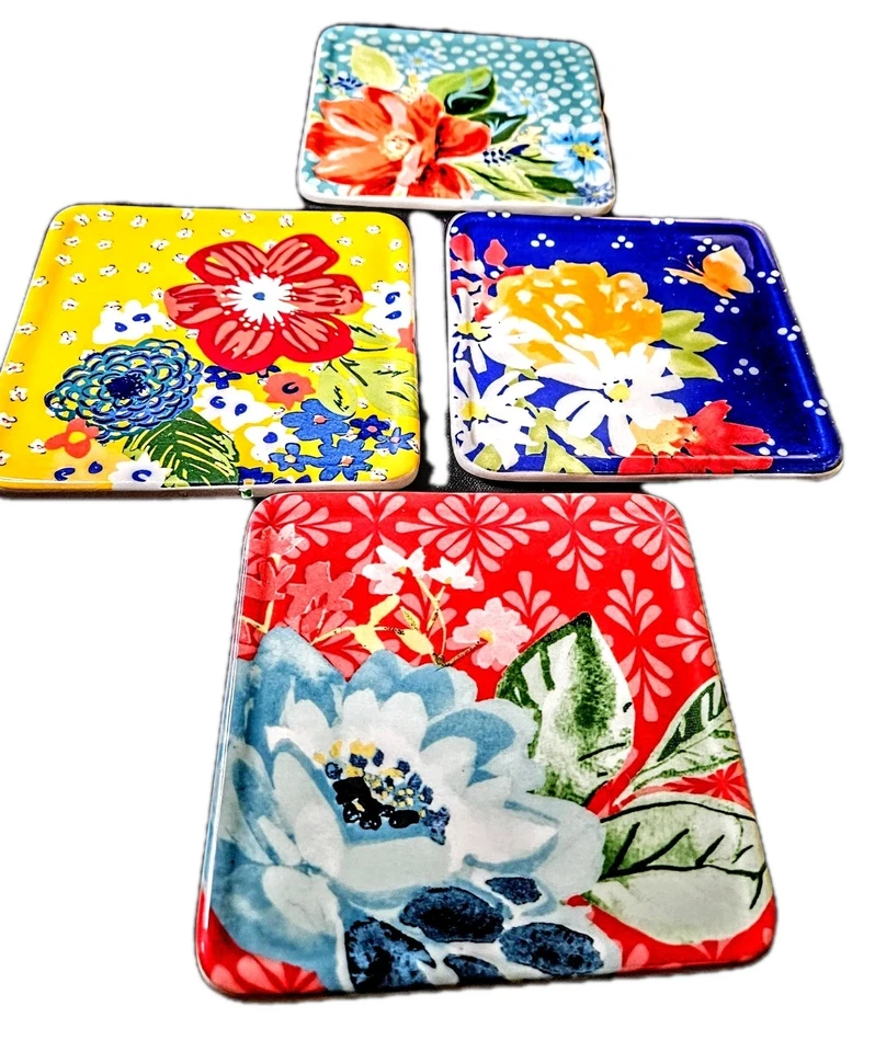 Posavasos para bebidas de gres con patrón floral original Pioneer Woman Ree's 4-2018 Foto 2 de 4