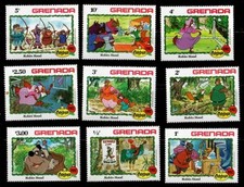 Disney 1982 Grenada - Christmas 1982, Robin Hood Complete Set of 9 - MNH