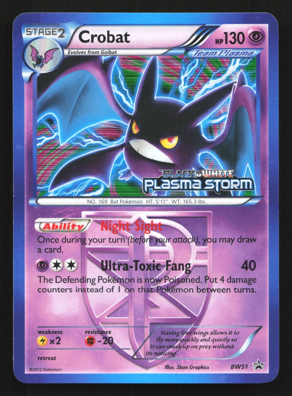 Crobat BW51 Plasma Storm Prerelease Black Star Promo Pokemon Card