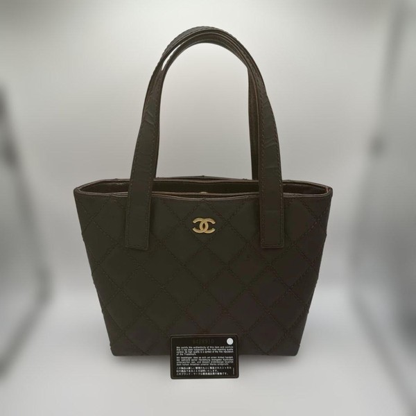 CHANEL Wild Stitch Tote Bag Brown Leather CC Logo Shoulder Handbag Luxury Item