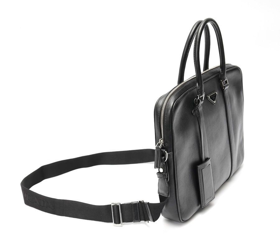 Prada Leather Briefcase Business Bag Black 36cm Excellent Used From Japan thumbnail 2
