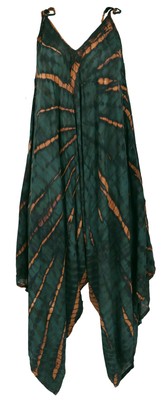 Boho Batik Jumpsuit, Sommer Overall, Hosenkleid - dunkelgrün