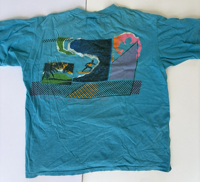 Ocean Pacific OP Vtg 1986 Turquoise Surf T-Shirt Banzai Pipeline - Fits S/M
