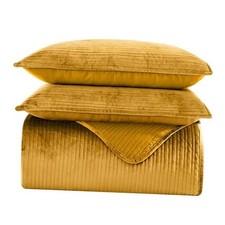 Luxury 3-Piece Velvet Corduroy Stripe Quilt Set, Ultra Soft King Gold