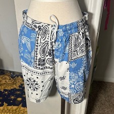 Men's Blue and White Paisley Swim Shorts