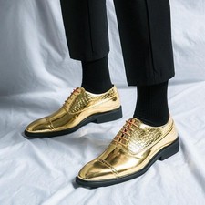 Chic Men's Pointed Toe Shiny Faux Leather Shoes Wedding Formal Casual Party Prom