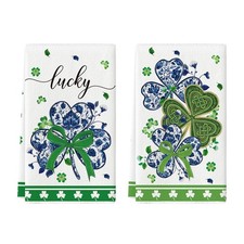 Chinoiserie Clover Shamrock St.Patrick's Day Kitchen Dish Towels, 18x26 Inch Far