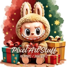 10 PNG Christmas Labubu Inspired Clipart, Cute Holiday Monsters Digital Poster