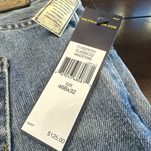 NWT $125 Polo Ralph Lauren Hampton Denim Blue Jeans 46Bx32 Maidstone Distressed - Picture 2 of 22