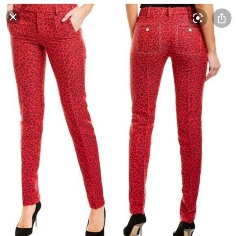 Pantalones Zadig & Voltaire Mujer Leo Leo Leo Leopardo Jacquard Rojo Talla 36, EE. UU. 4 Calce Ajustado Foto 2 de 4