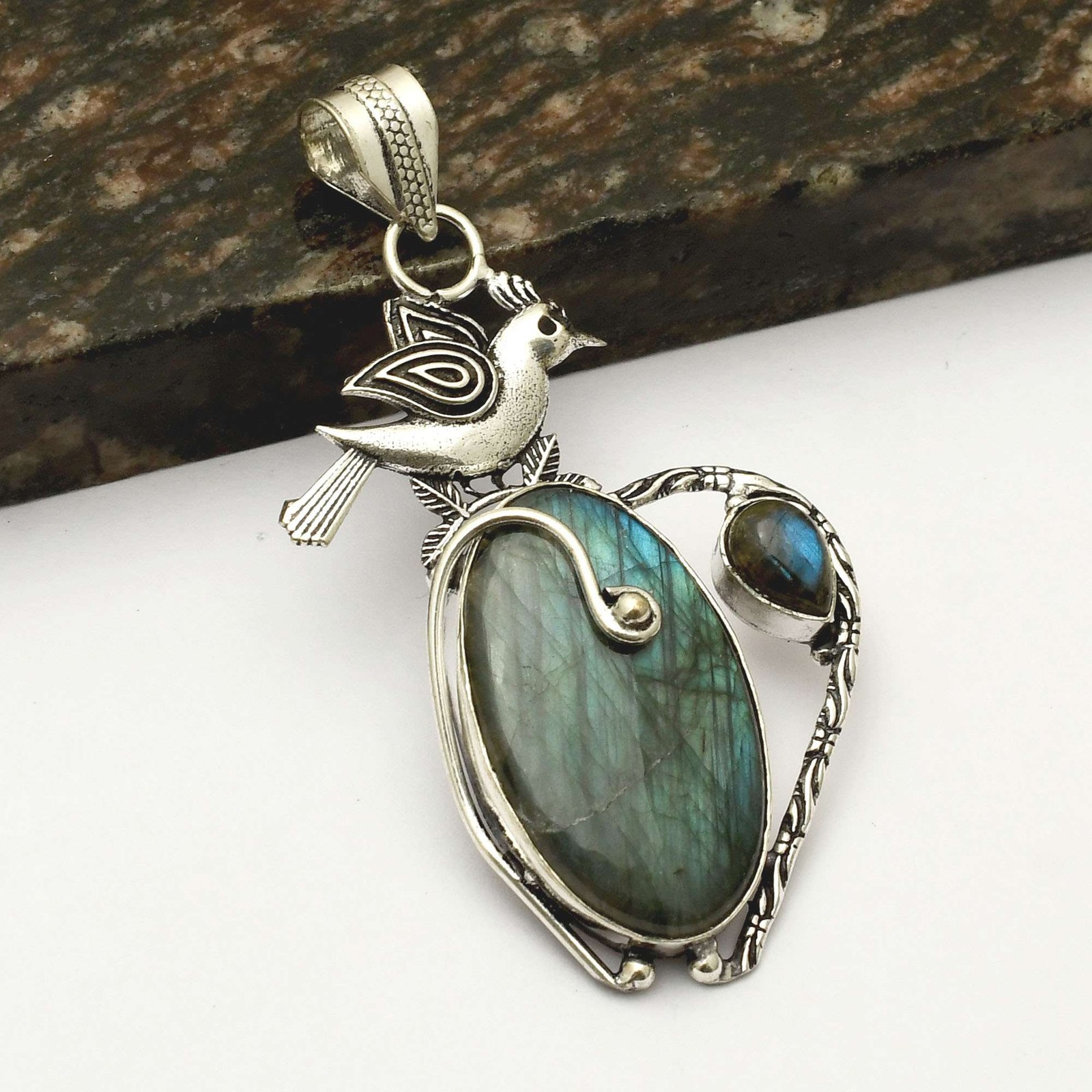 Labradorite Gemstone Ethnic Handmade Bird Pendant Jewelry Gift 2.8