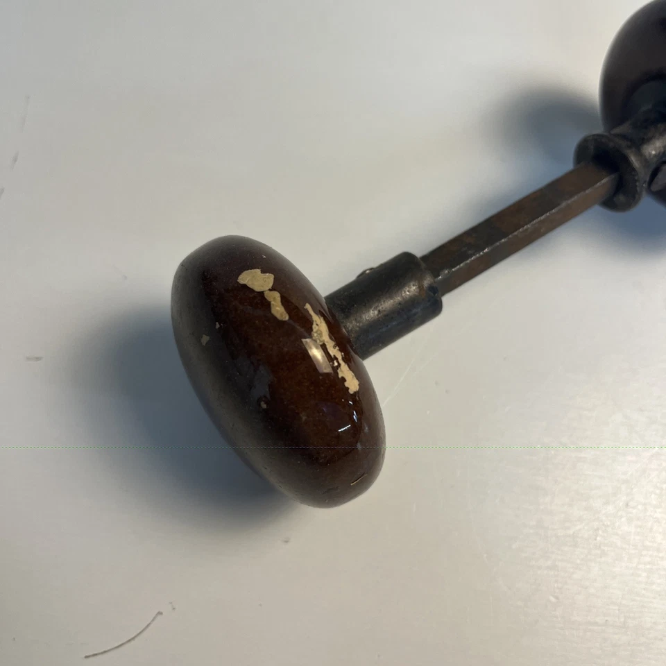 Vintage Brown Porcelain Door Knob Set 2-1/4 Inch - Image 4 of 4