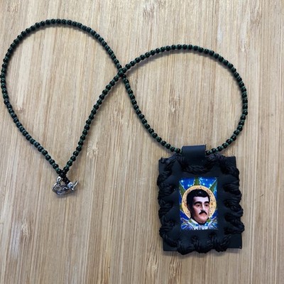 Small Escapulario Juan Malverde , Green Black Necklace  18 