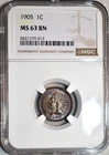 NGC MS-63 BN 1905 Indian Head Cent, Attractively Toned specimen.