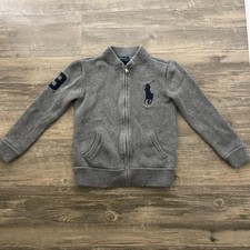 Polo Ralph Lauren Boys Gray Big Pony Full Zip Cotton Knit Sweater Size 6