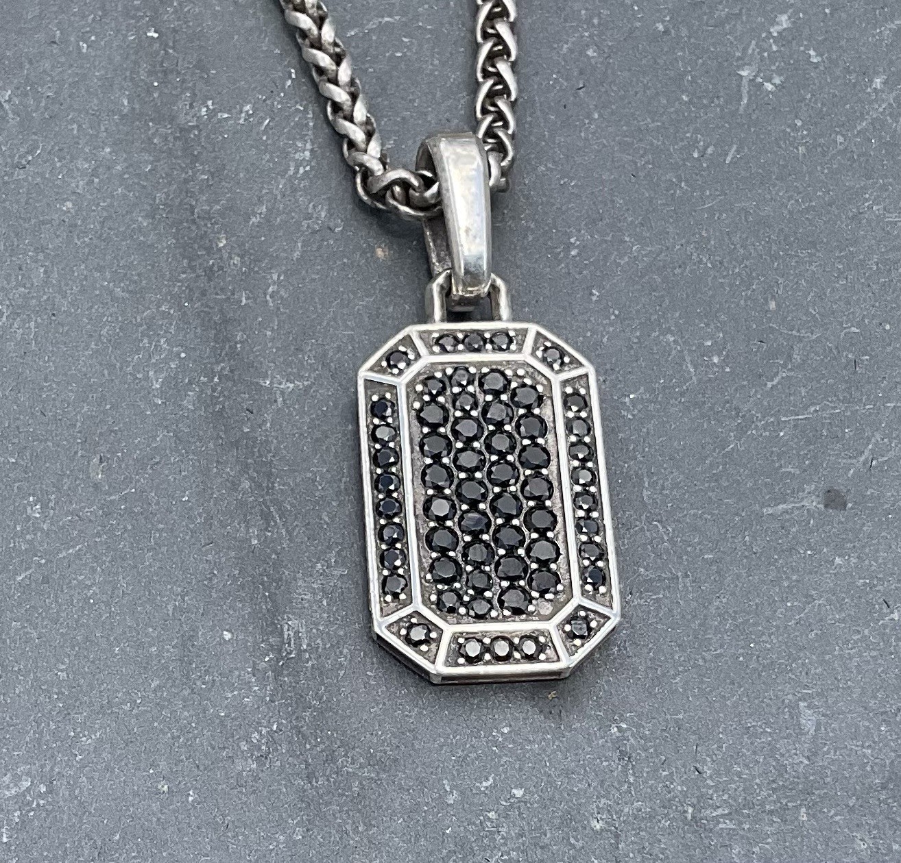 David Yurman 925 Black Diamomd dog tag/pendent