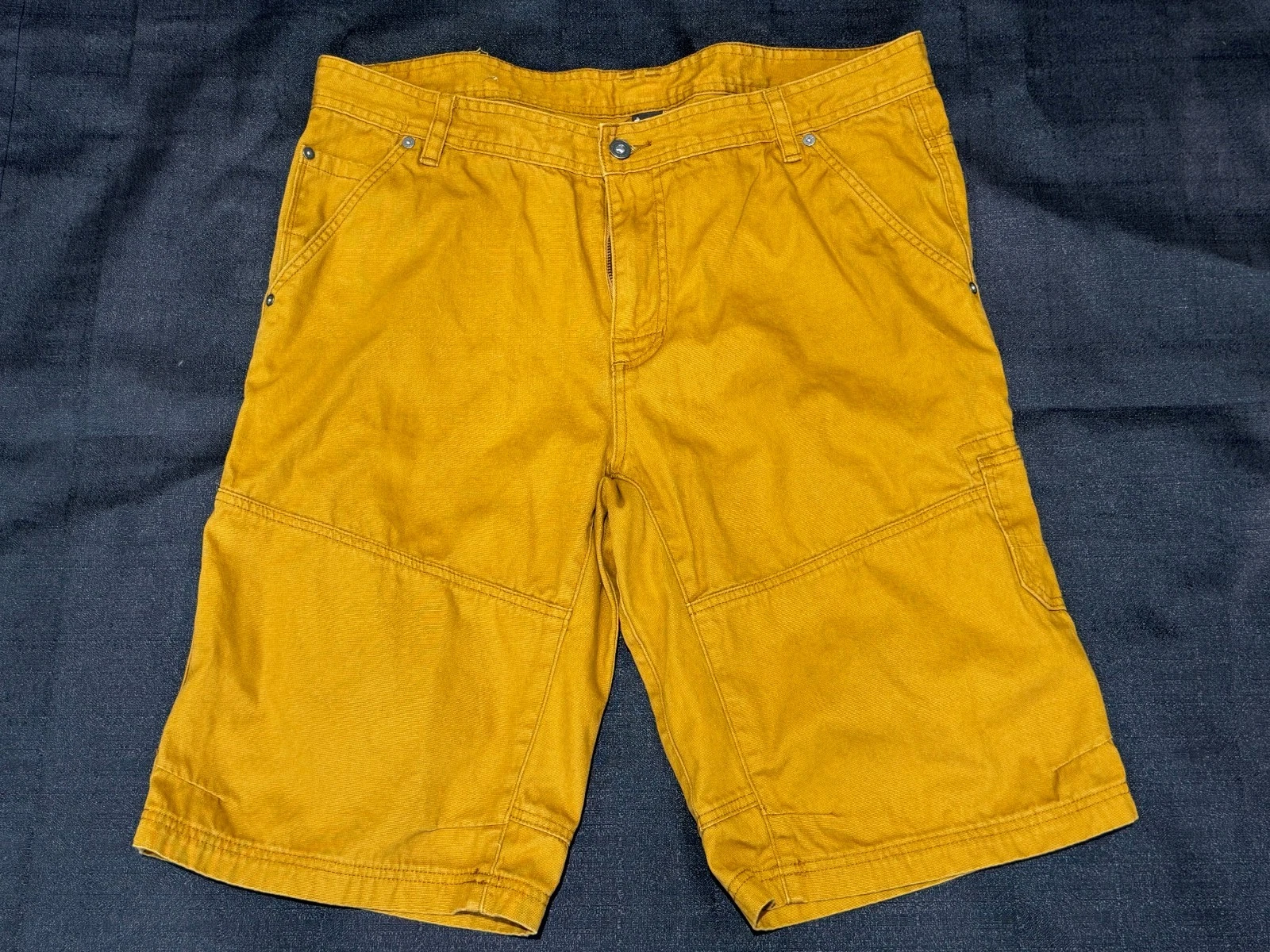 Prana Men’s Cargo Shorts 38 Mustard Yellow Canvas Outdoor Hiking Casual Pockets
