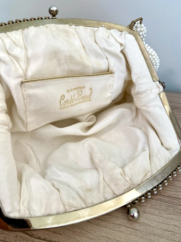 复古 50 年代 Cordé 鸡尾酒钱包 晚装手提包 象牙色 Flapper 艺术装饰 — 第 2/4 张图片