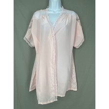 Vintage Satin Robe Womens Small Pink Lace Coquette Romanic Pastel Deena USA