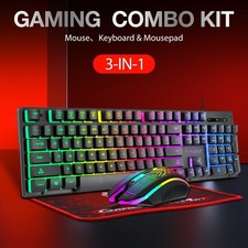 3-in-1 RGB Gaming Keyboard Mouse Pad Combo Wi...