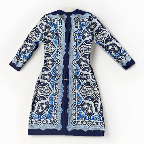 Cache Dress Blue White Print 3/4 Sleeve Sheath Dress Women's Small - Picture 4 of 9