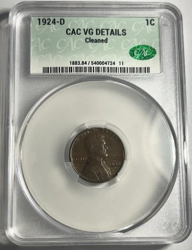 1924-D LINCOLN WHEAT CENT CAC GRADED CACG VG DETAILS