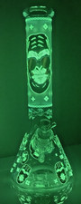 14"Glow in the Dark 7mm Glass Water Pipe Bong Beaker Ice Catcher 5.75" Base 14mm
