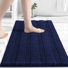 Navy Chenille Bath Rug 24x16, Extra Thick, Non-Slip, Machine Washable