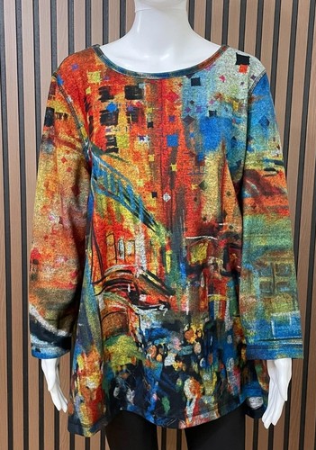Ali Miles Damen XL Rot Bluse Polyester Tunika Abstrakt Print Stretch Freizeit