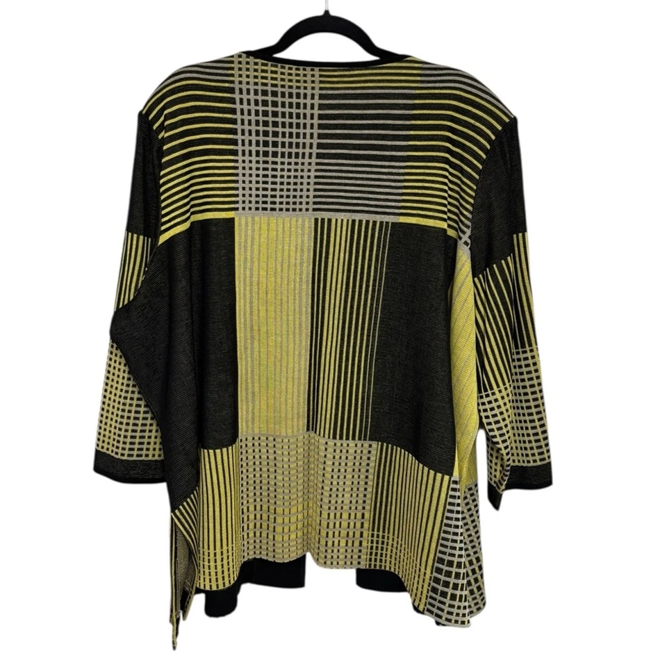 Blazer tejido frente abierto Ming Wang Longline en negro, amarillo y gris - talla 3X Foto 2 de 4