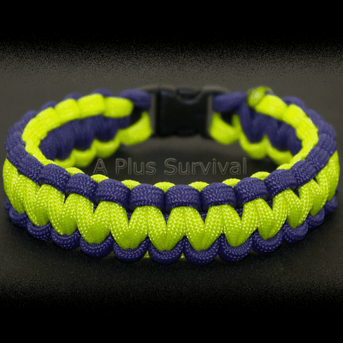 Pulsera de supervivencia de emergencia con cuerda Paracord púrpura y amarillo neón - Hecha en EE. UU. - Imagen 1 de 2