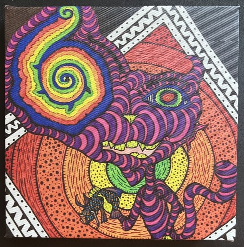 Psychedelic Cat Artist Colored Pen & Ink Signed Numbered Stretched Canvas Print - Picture 2 of 4