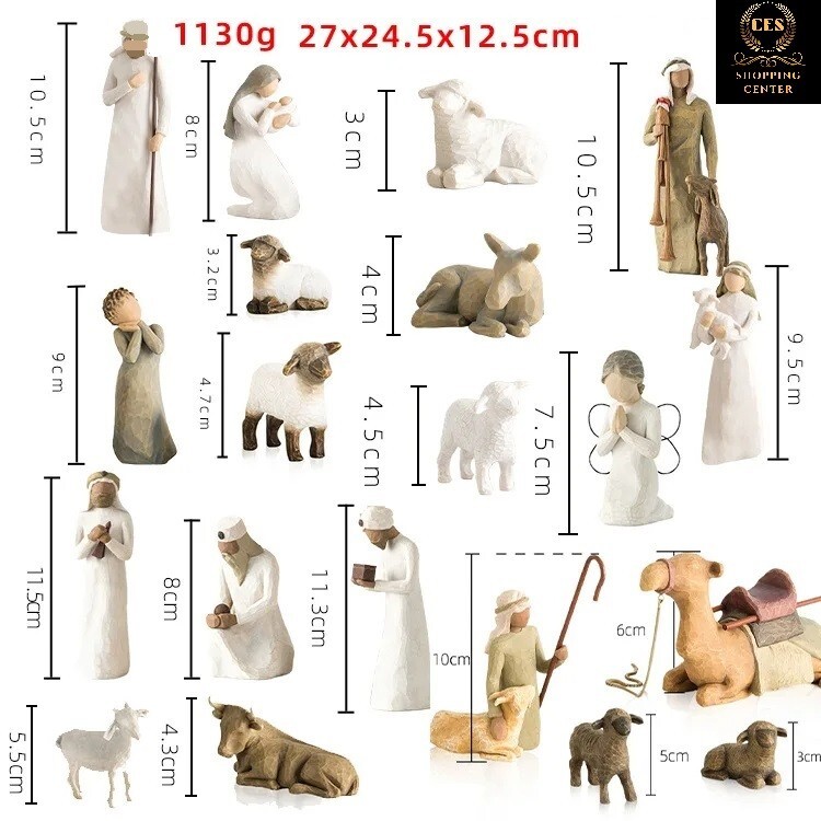 20 Pcs Willows Nativity Figures Set Statue Hand Painted Décor Ornament